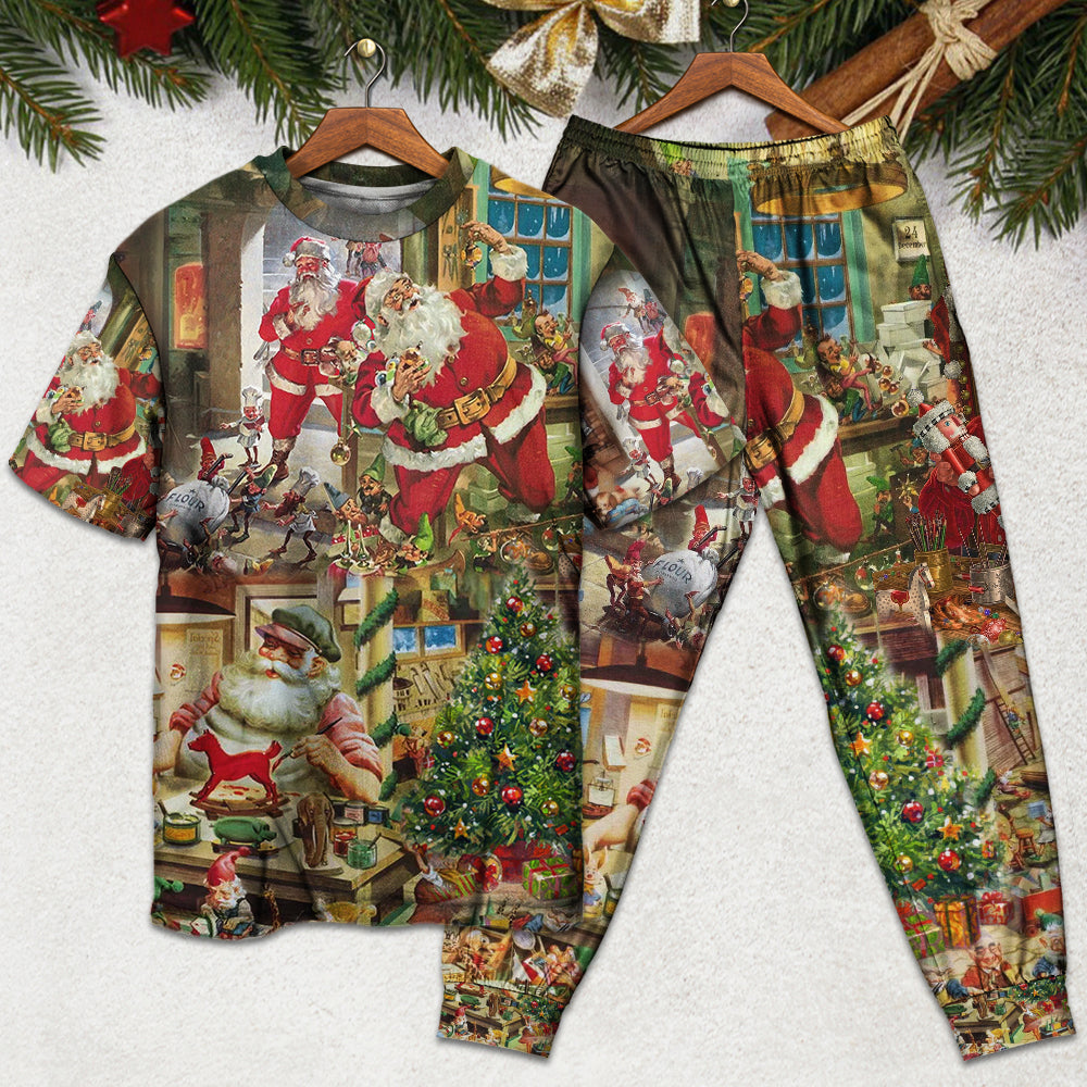 Christmas Santa's Toy Workshop - Pajamas Short Sleeve - Owls Matrix LTD