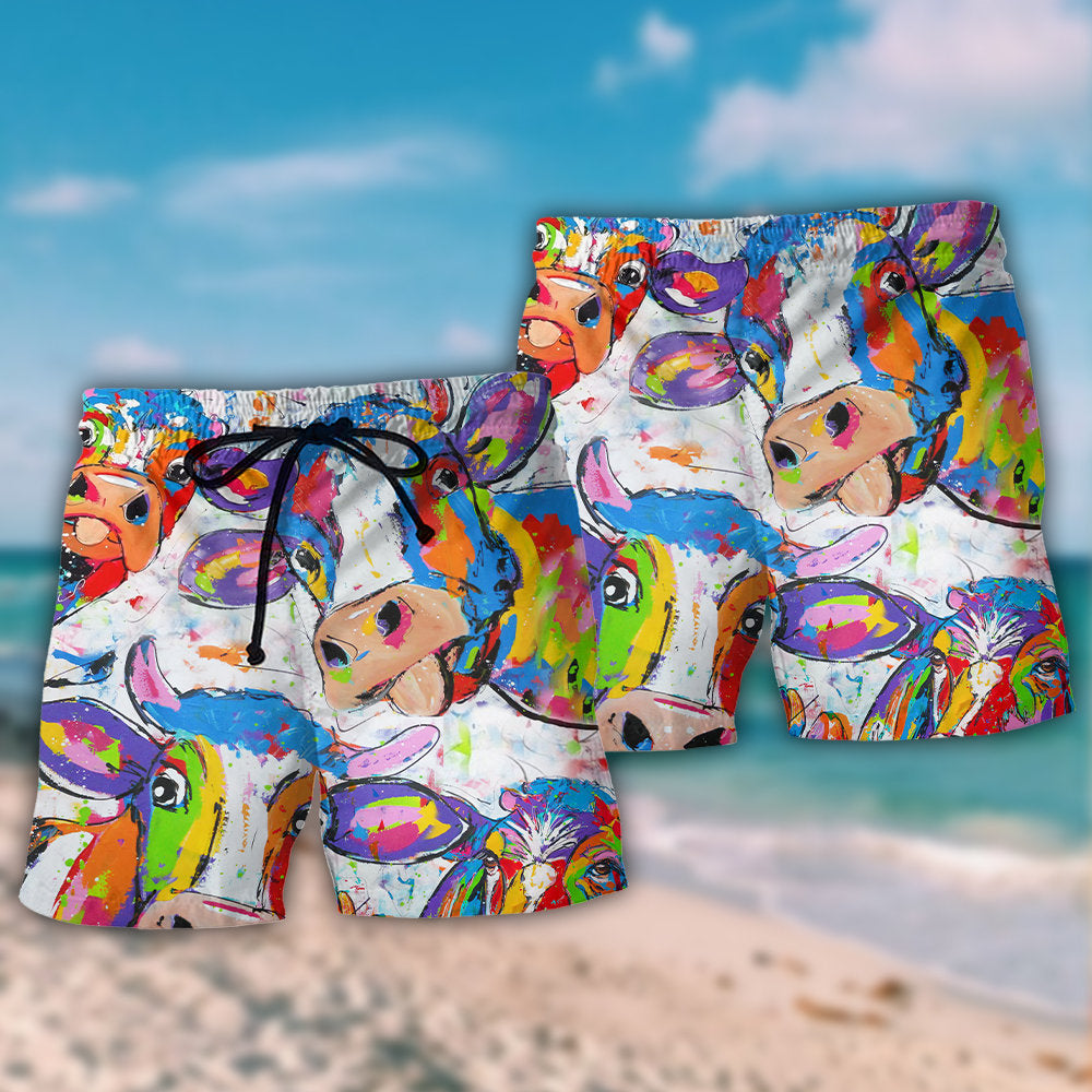 Funny Cow Colorful Farm Art – Beach Short