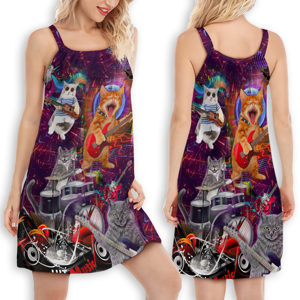 Funny Rocker Cat Style – Women's Summer Sleeveless V-Neck Camisole Dress