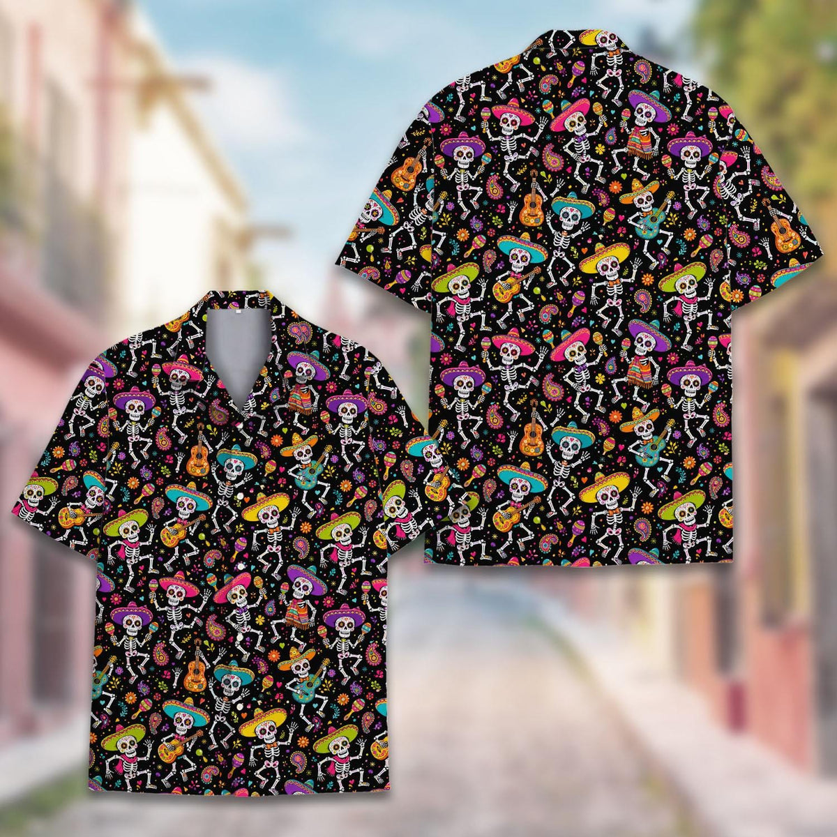 Day Of The Dead Skeleton Sombrero Guitar Fiesta – Hawaiian Shirt