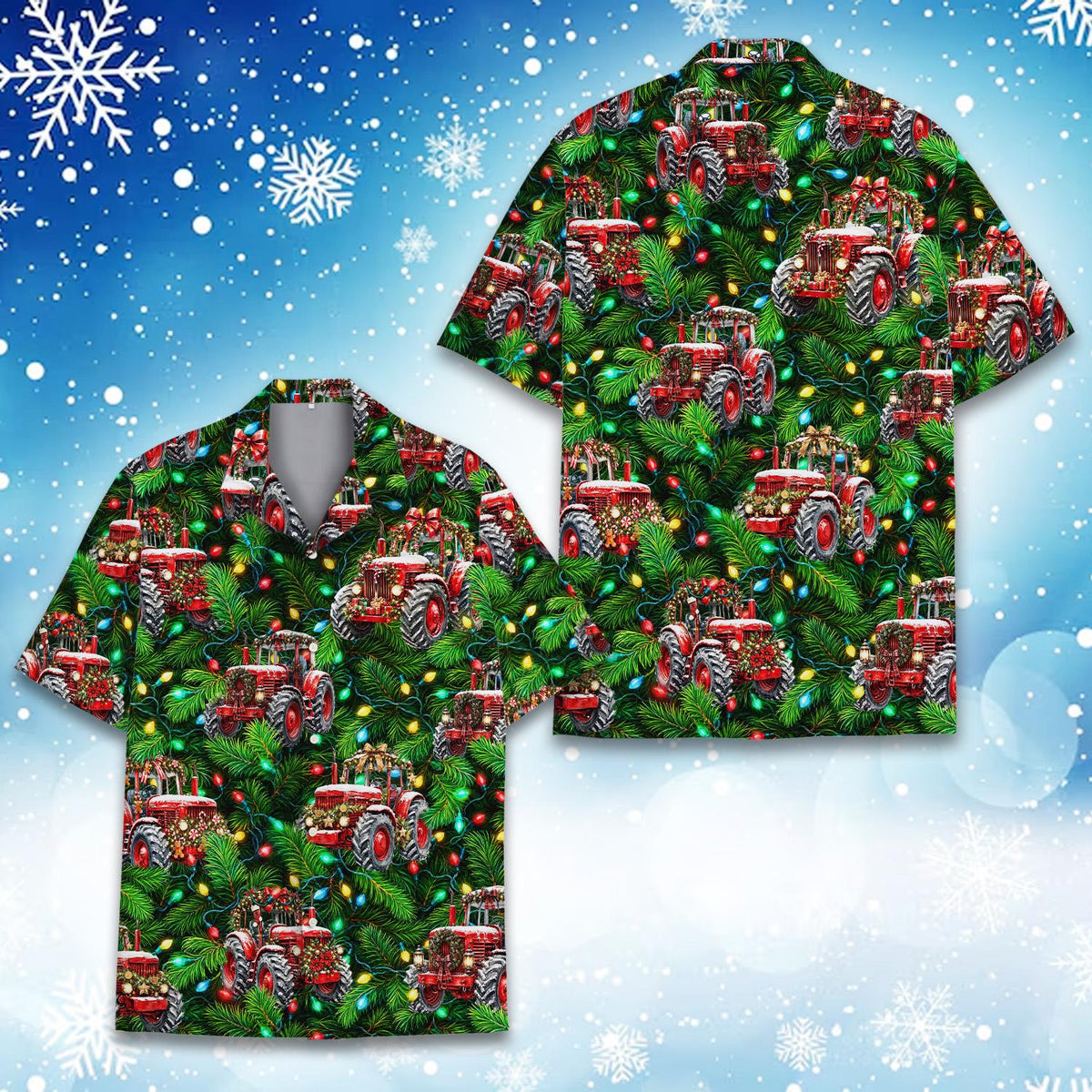 Christmas Red Farm Tractor Pine Tree Lights – Hawaiian Shirt