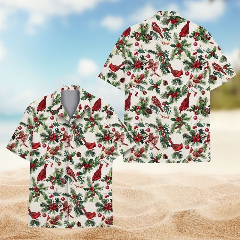 Christmas Cardinal Red Bird Pine Holly – Hawaiian Shirt