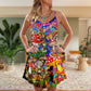 Hippie Mushroom Happy Together – Women's Summer Sleeveless V-Neck Camisole Dress