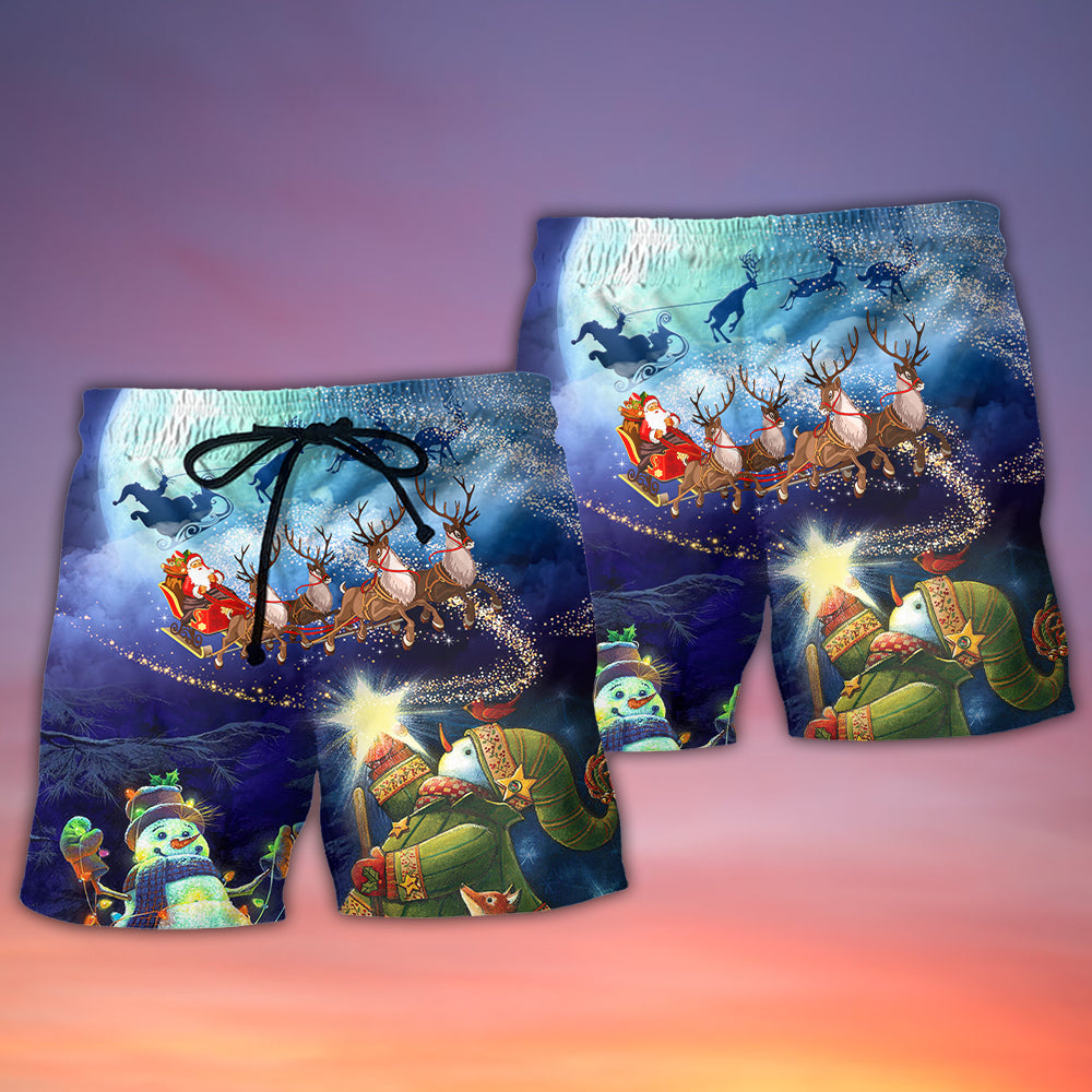 Santa Reindeer Snowman Holiday Lights – Beach Short