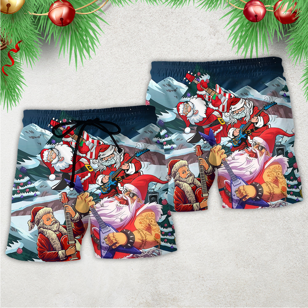 Christmas Santa With Electric Guitar - Beach Short - Owls Matrix LTD