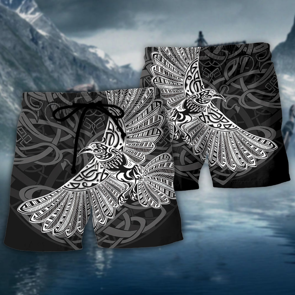 Viking Raven Valhalla Norse - Beach Short - Owls Matrix LTD