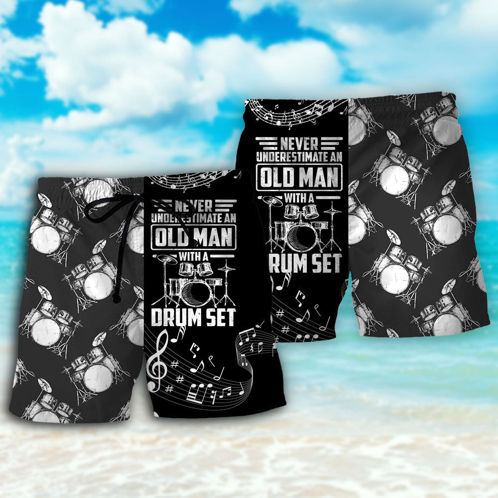 Drum Never Underestmate An Old Man With A Drum Set - Beach Short - Owls Matrix LTD