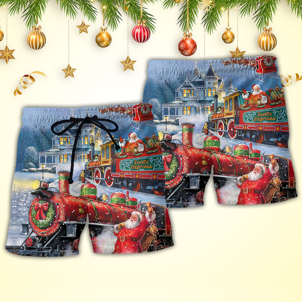 Christmas Santa Train Painting Style – Beach Short