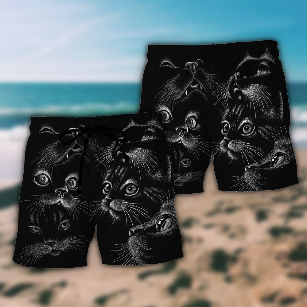 Awesome Black Cat Style Art – Beach Short
