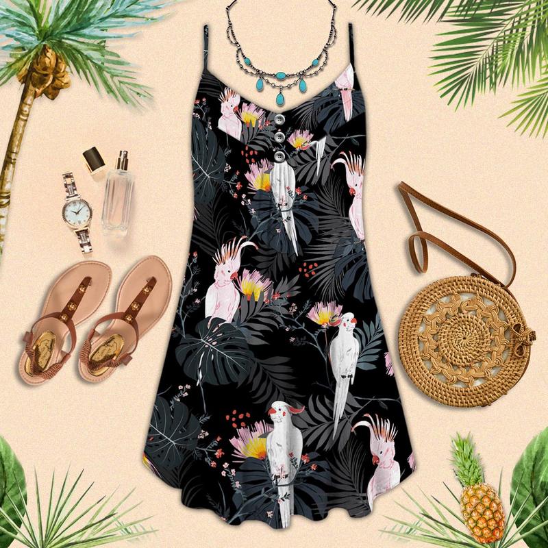 Parrot Summer Vibes Limited 2 – Women's Summer Sleeveless V-Neck Camisole Dress