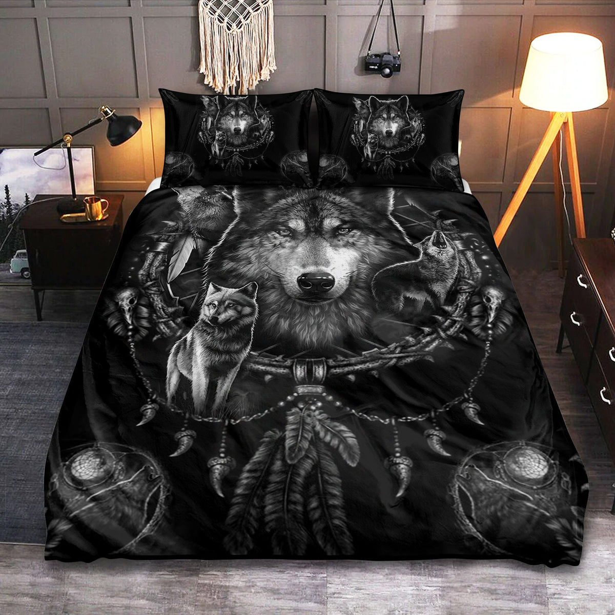 Black Wolf Dreamcatcher Bedding Cover For Nature Bedroom Decor