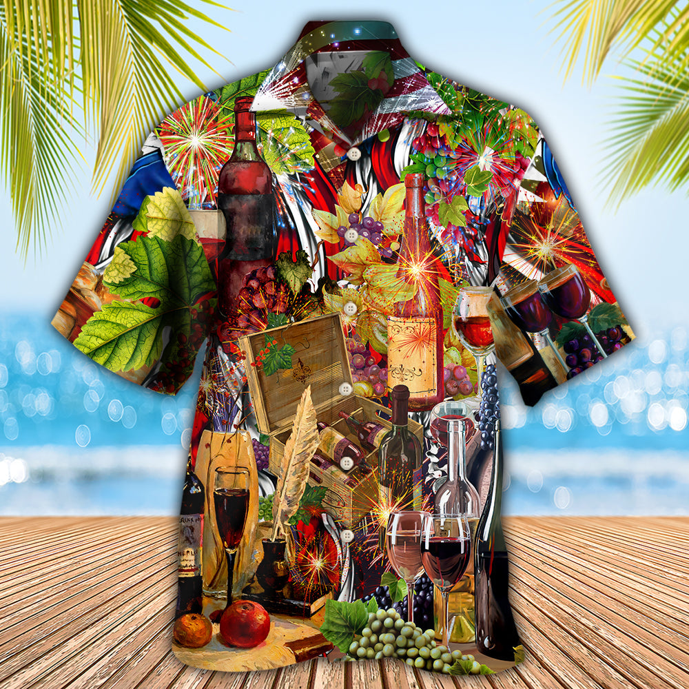 Wine Lover Patriotic Independence Day - Hawaiian Shirt