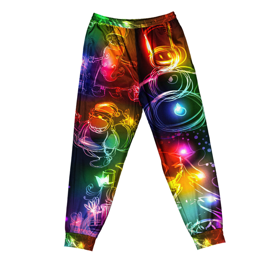 Pants / S Christmas Santa Claus Tree Snowman Neon Light Style - Pajamas Short Sleeve - Owls Matrix LTD