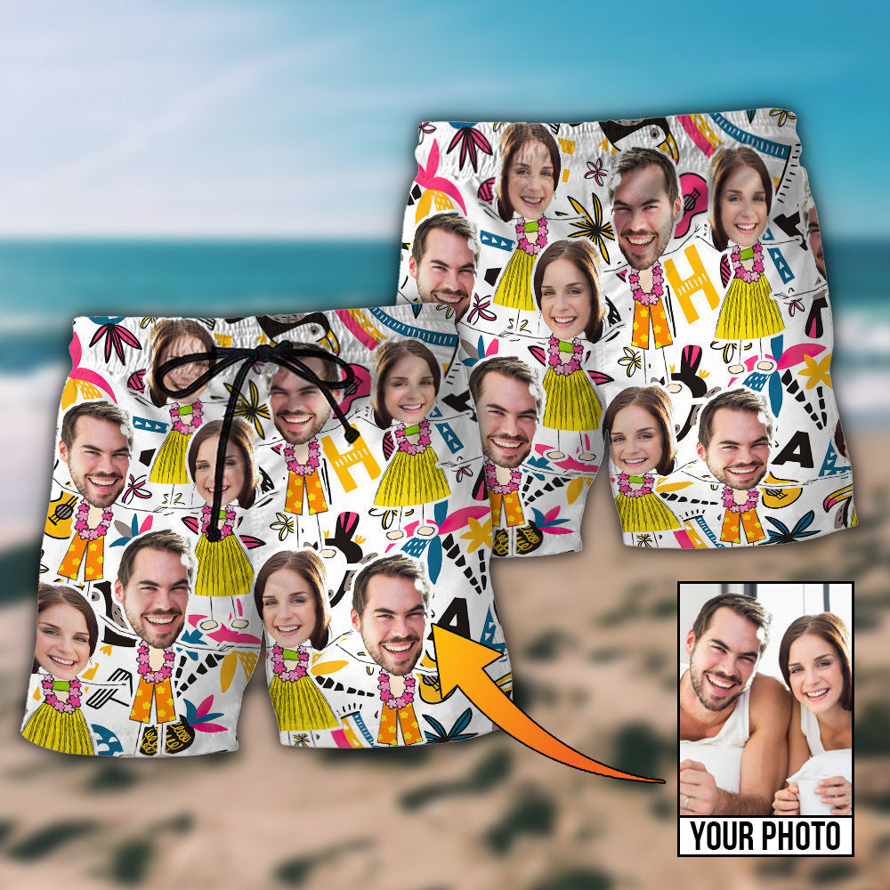 Face Custom Photo Aloha Couple - Beach Short - Owls Matrix LTD