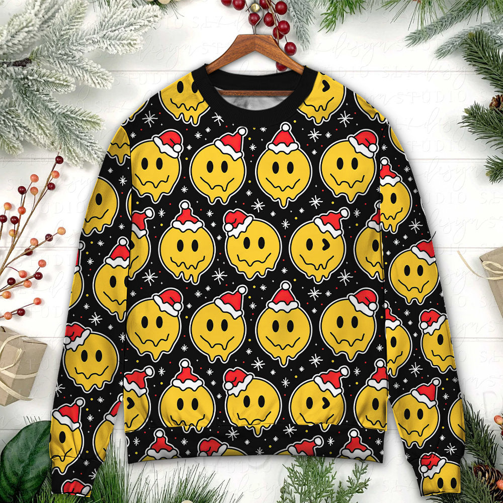 Christmas Smile Happy Face Santa Hat – Sweater - Ugly Christmas Sweater