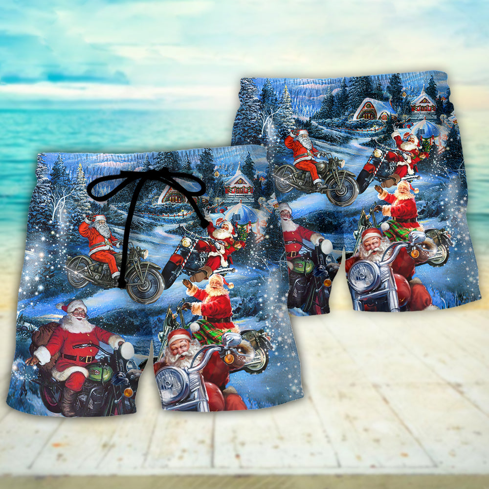 Santa Driving Through Town Christmas Fun – Beach Short
