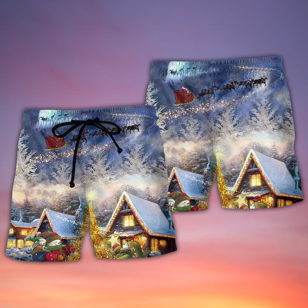 Santa Reindeer Snowman Family Love Lights – Beach Short
