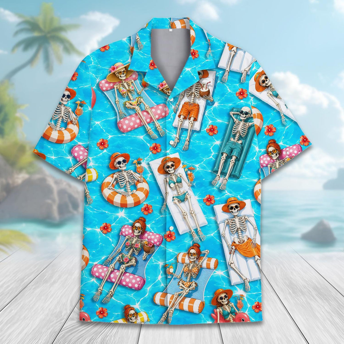 Funny Skeleton Pool Float Summer Chill Vacation – Hawaiian Shirt