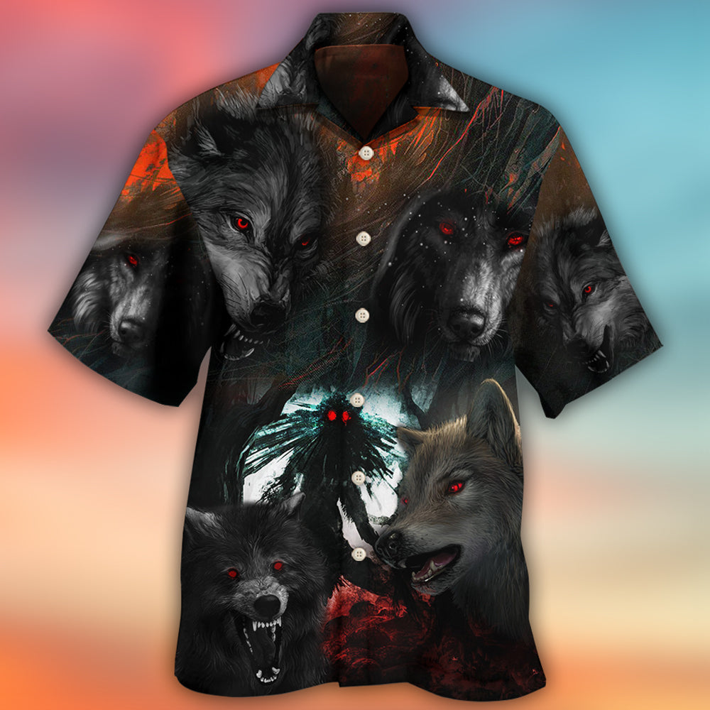 Halloween Black Wolf In Dark Forest – Hawaiian Shirt