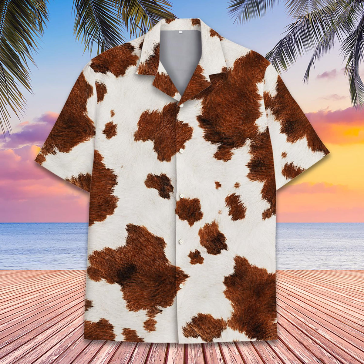 Western Cow Print Brown White Cowhide Cowboy – Hawaiian Shirt