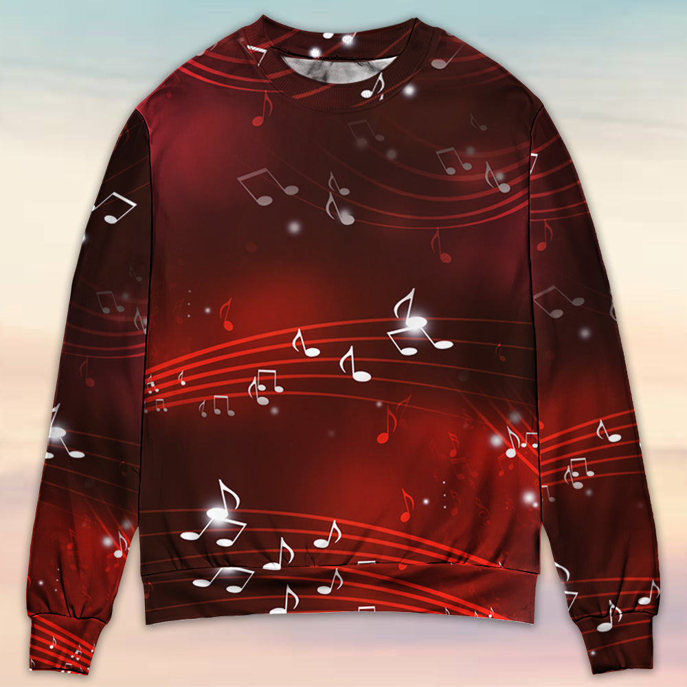 Music Notes Blurry Lights Dark Red – Sweater - Ugly Christmas Sweater
