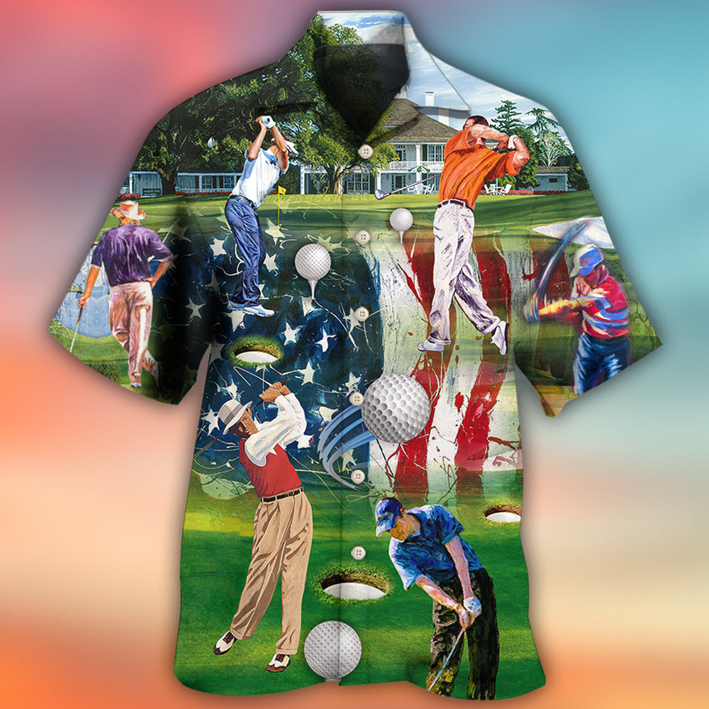 Patriotic Golf American Flag - Hawaiian Shirt