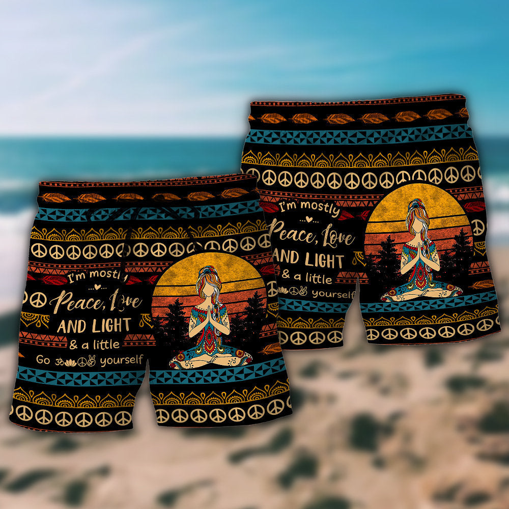 Yoga I'm Mostly Peace Love And Light A Little Go F Yourself For Woman - Beach Short - Owls Matrix LTD