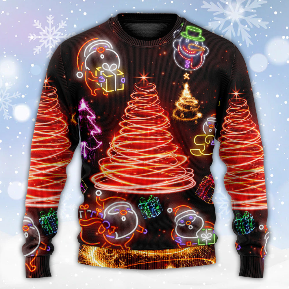 Christmas Funny Santa Red Neon Tree – Sweater - Ugly Christmas Sweater