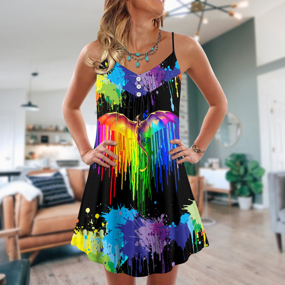 Pride Dragon Color Of Happiness – Women's Summer Sleeveless V-Neck Camisole Dress