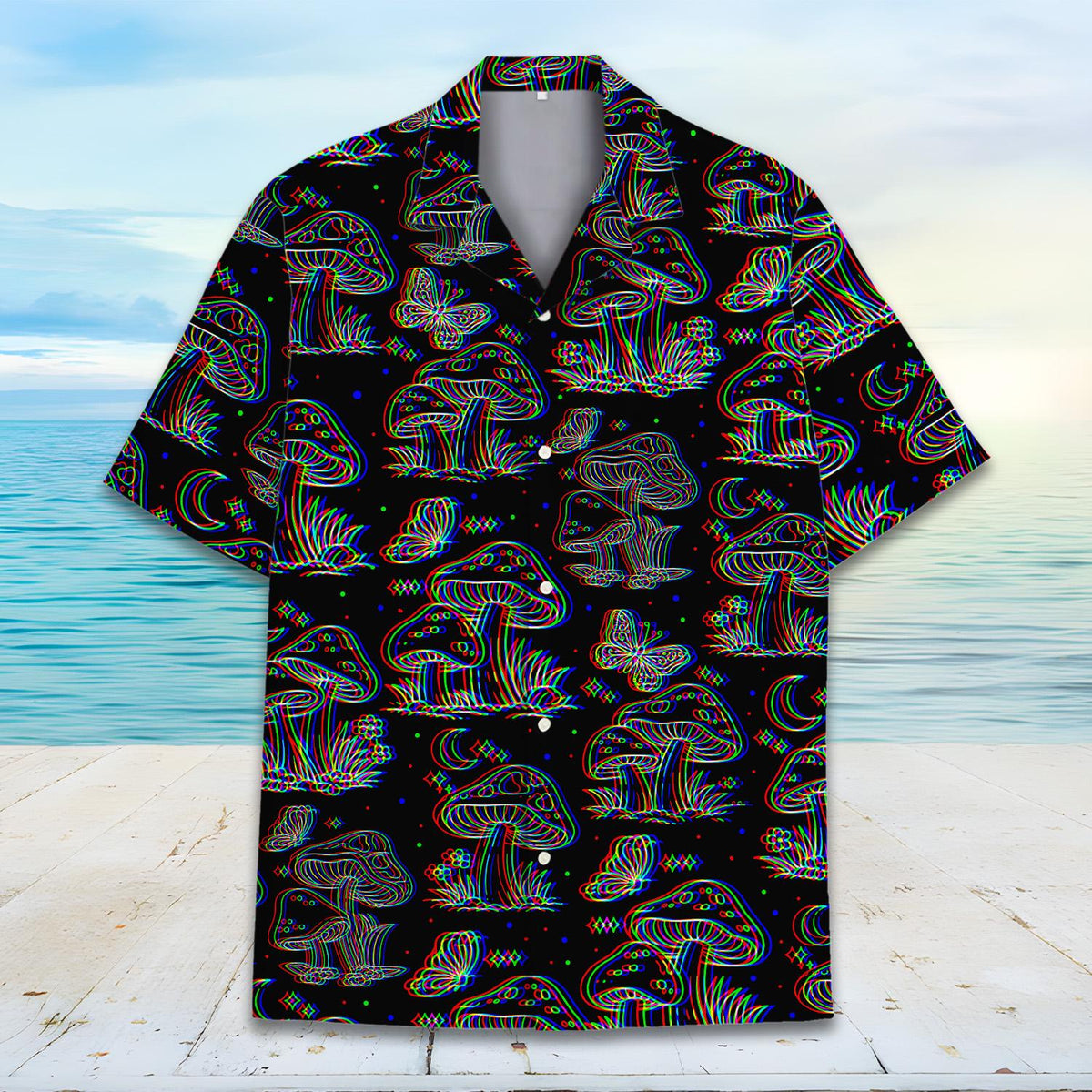 Trippy Mushroom Butterfly Psychedelic Glitch Festival – Hawaiian Shirt