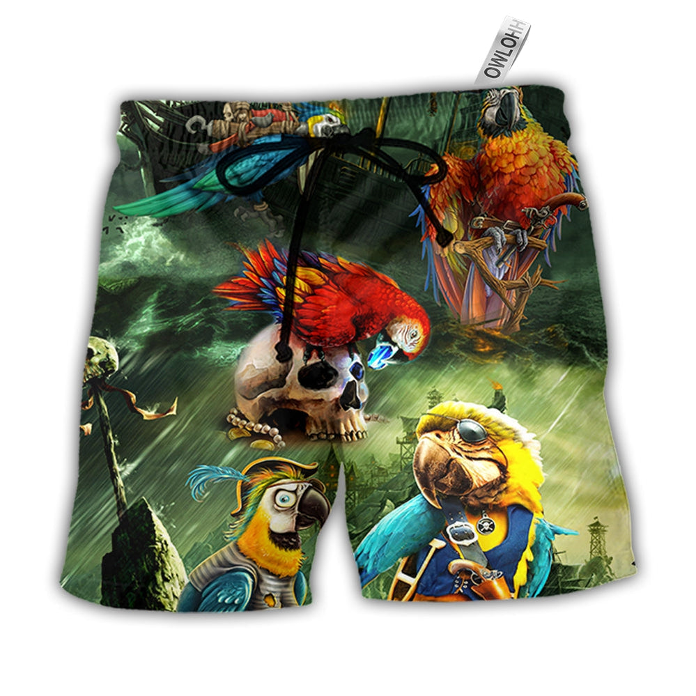 Beach Short / Adults / S Parrot Funny Parrot Pirates In The Ocean - Beach Short - Owls Matrix LTD