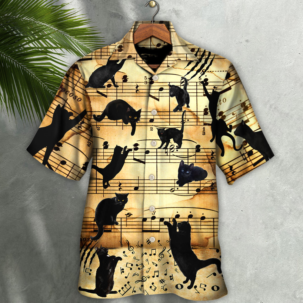 Black Cat Love Music Note Vintage Style - Hawaiian Shirt
