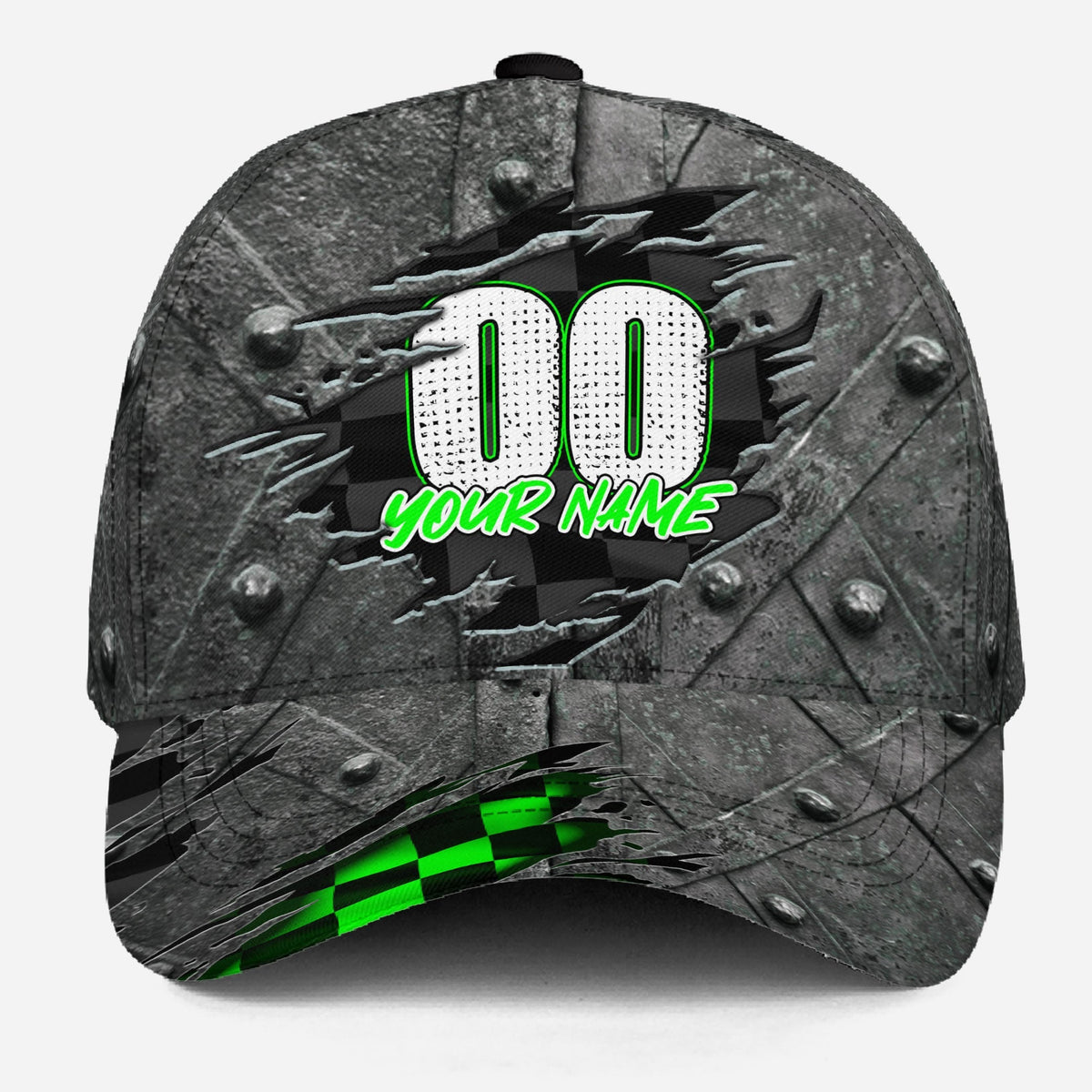 Custom Green Neon Racing Name Number – Classic Cap
