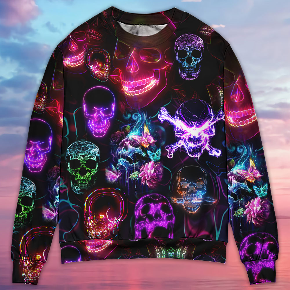 Skull Neon Art Happy Holiday Style – Sweater - Ugly Christmas Sweater