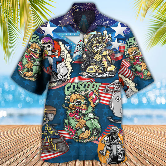 Scooter Skull USA Flag Patriotic Style – Hawaiian Shirt