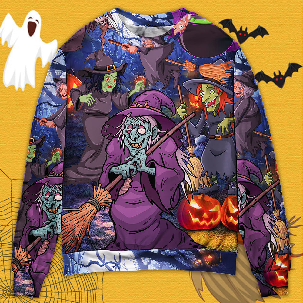 Halloween Funny Witch Pumpkin Magic Forest – Sweater - Ugly Christmas Sweater