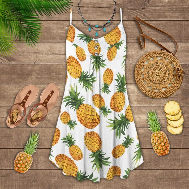 Pineapple Tropical Vibes Lover – Women's Summer Sleeveless V-Neck Camisole Dress