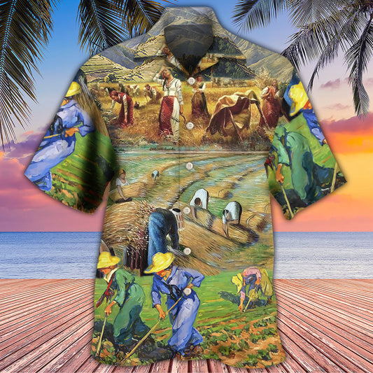 Farm Village Mountain Landscape Art – Hawaiian Shirt