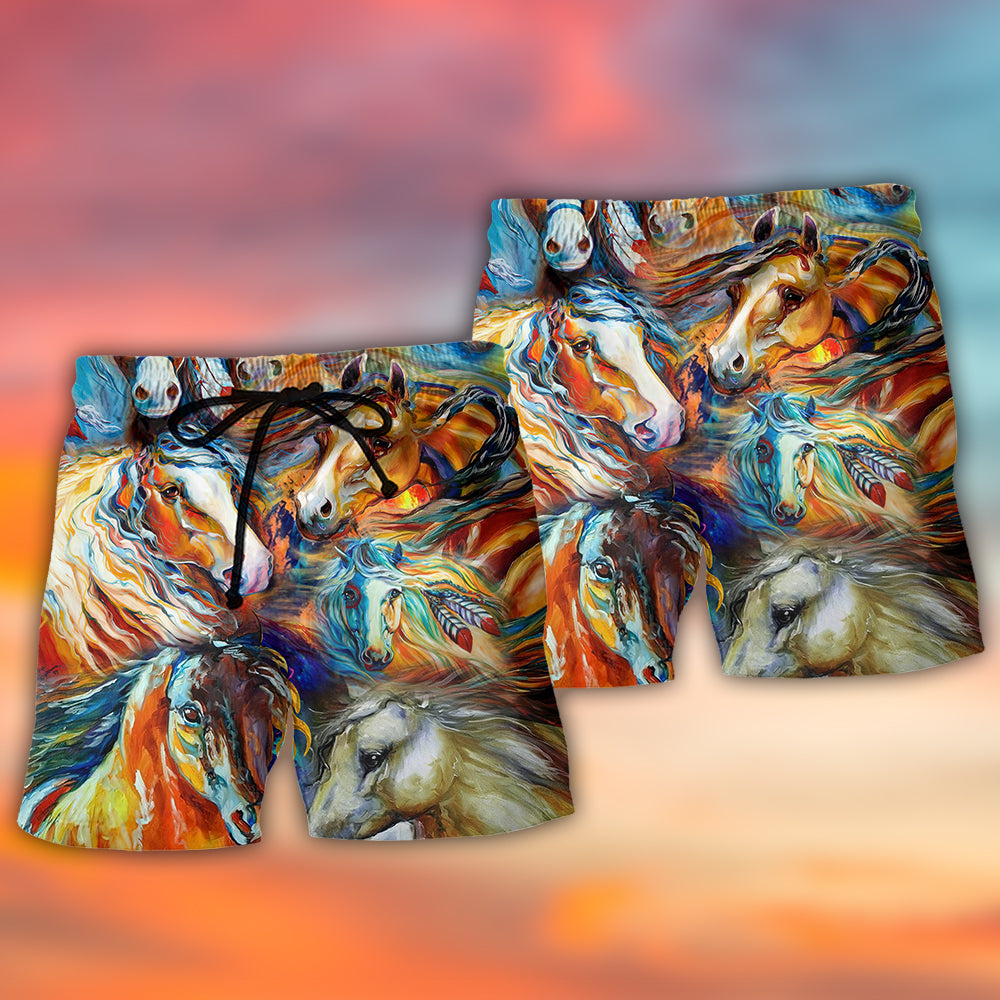 Colorful Horse Portrait Artistic Style – Beach Short