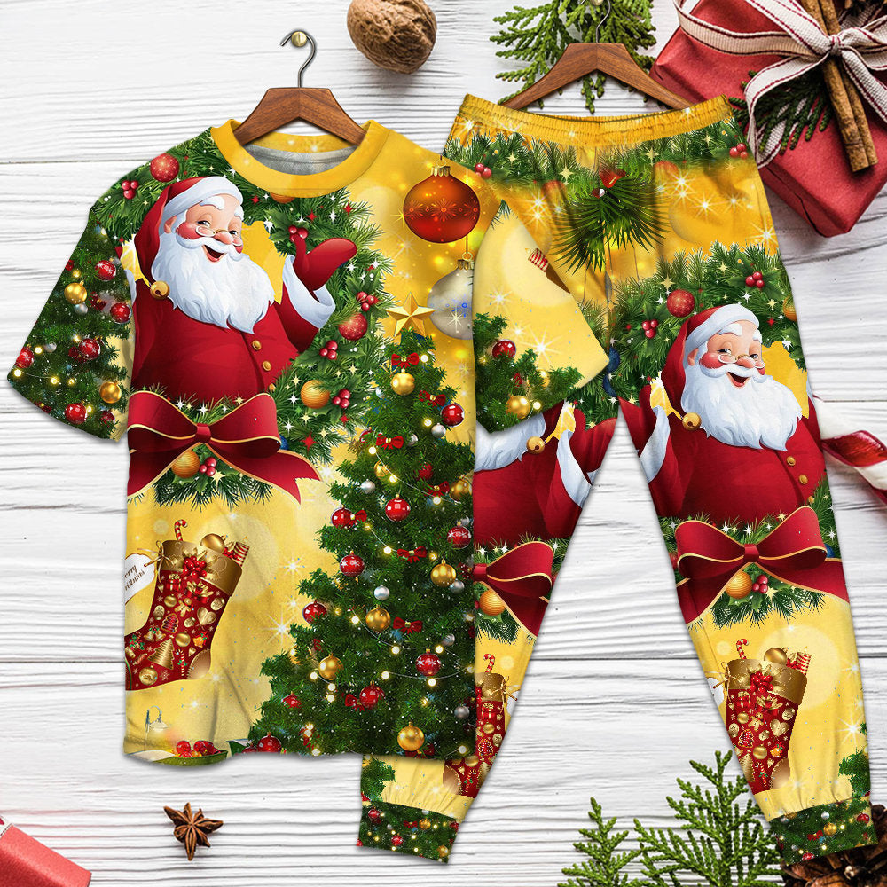 Christmas Tree Yellow Santa Claus - Pajamas Short Sleeve - Owls Matrix LTD