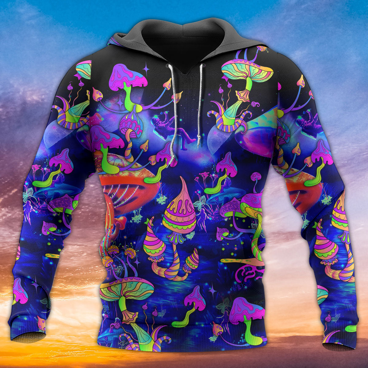 Neon Mushroom Galaxy Art - 3D Hoodie