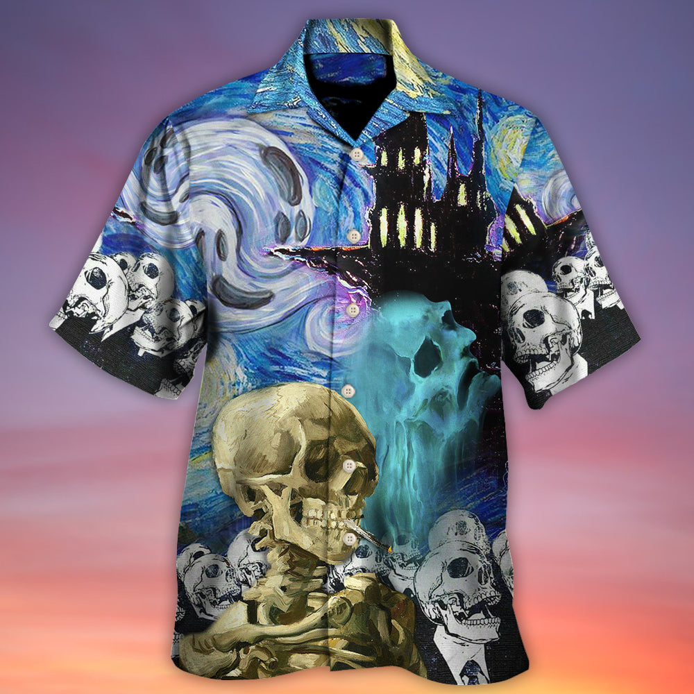 Halloween Skull Smoke Starry Night Boo Art - Hawaiian Shirt