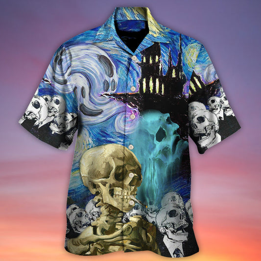 Halloween Skull Smoke Starry Night Boo Art - Hawaiian Shirt