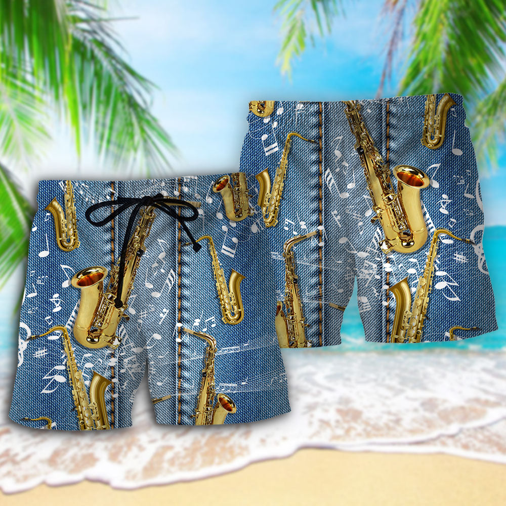 Saxophone Denim Music Art – Beach Short