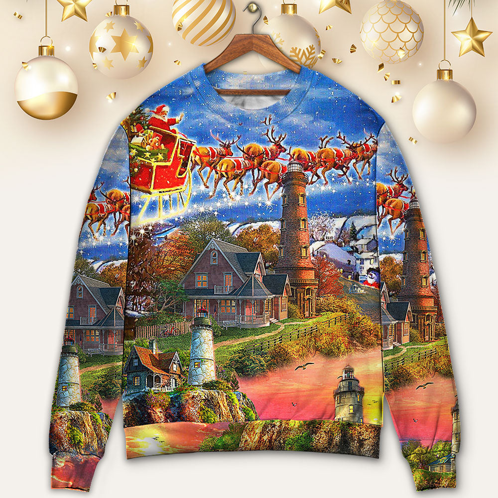 Lighthouse Christmas Light In Storm And Darkness – Sweater - Ugly Christmas Sweater