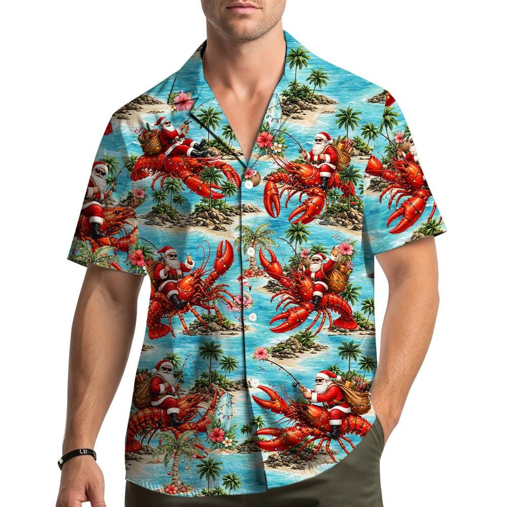 Funny Santa Lobster Tropical Christmas Beach – Hawaiian Shirt