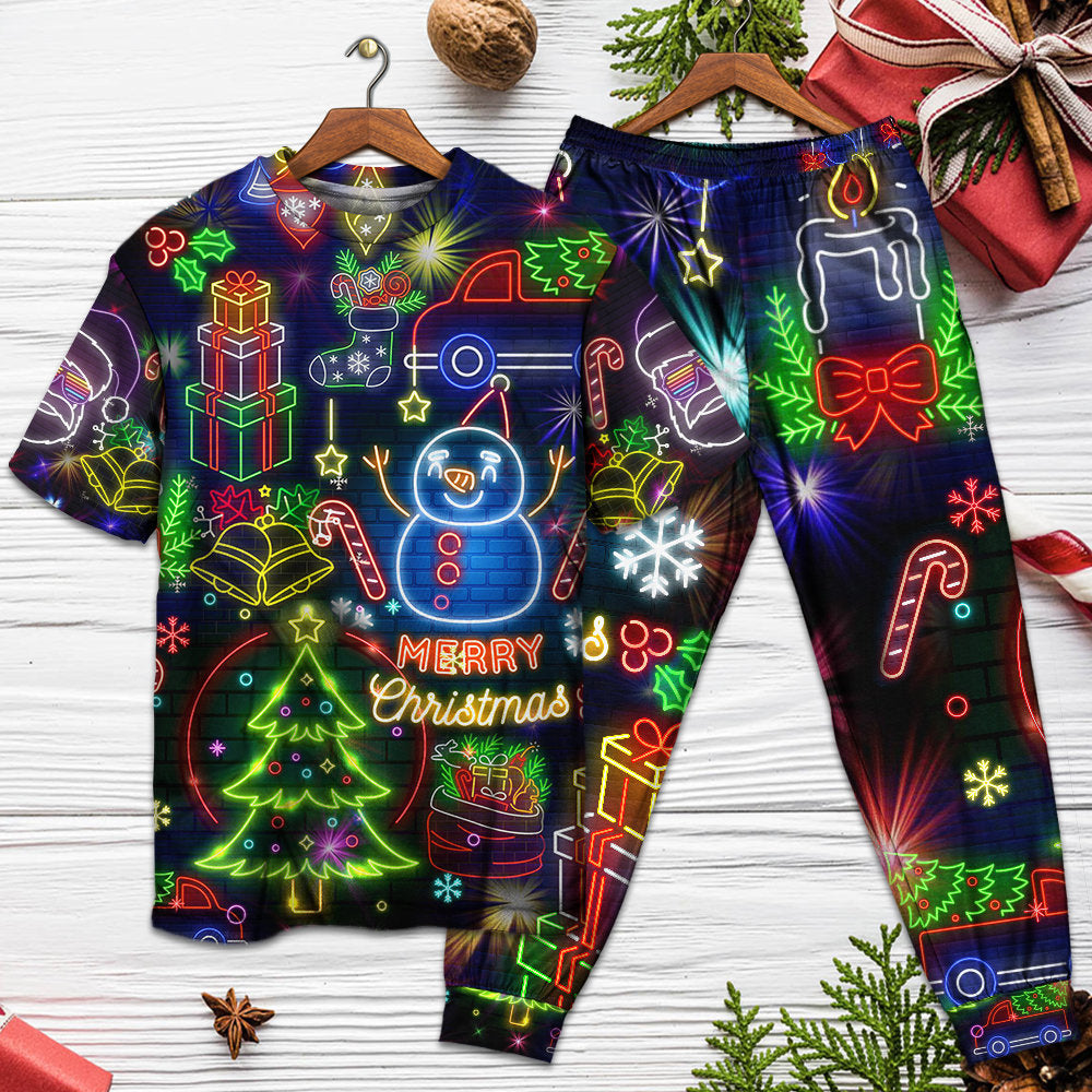 Christmas Bright Neon Lighting - Pajamas Short Sleeve - Owls Matrix LTD