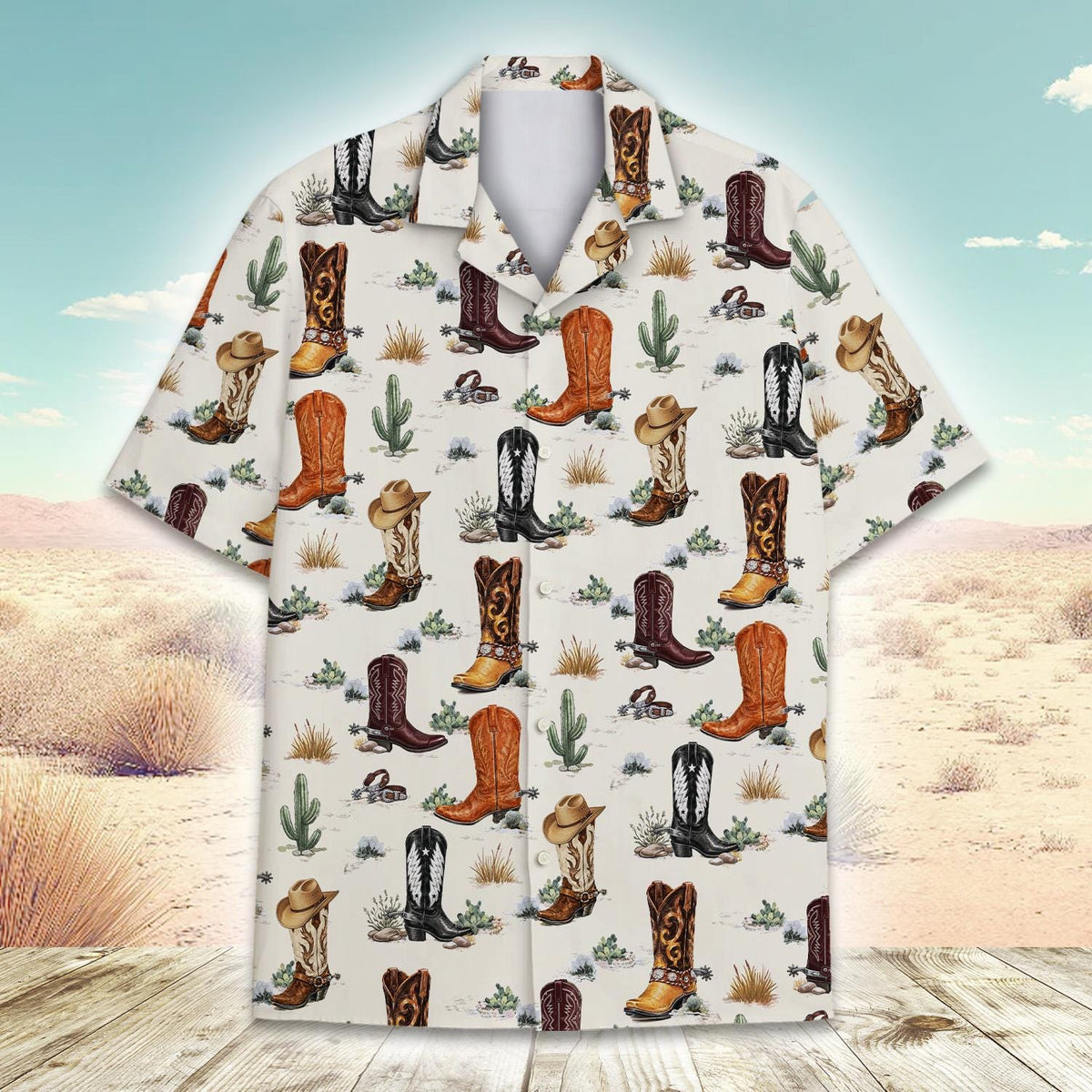 Western Cowboy Boots Vintage Rodeo Desert Cactus – Hawaiian Shirt