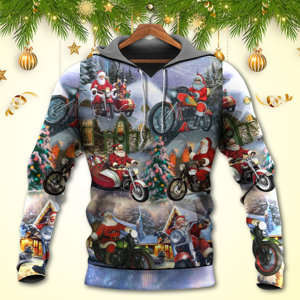 Santa Motorcycle Snow Mountain - 3D Hoodie