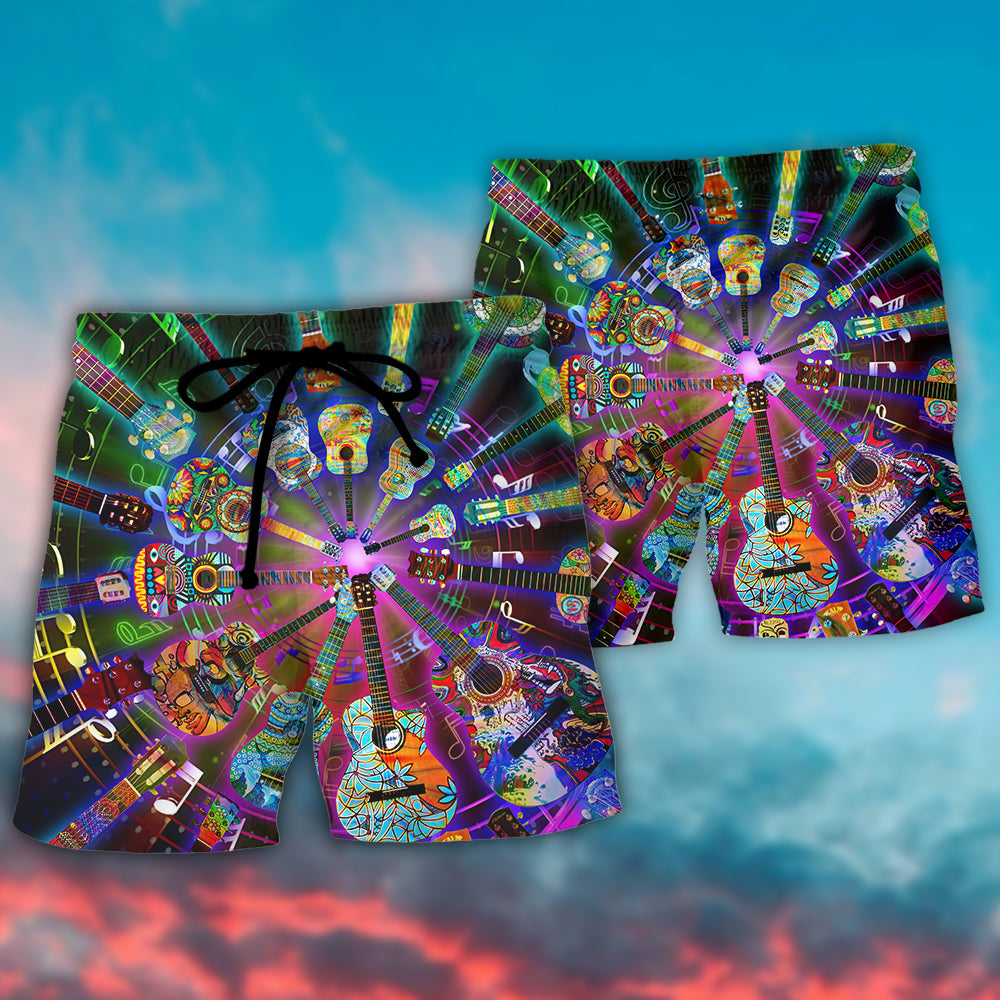 Hippie Funny Guitar Music Colorful - Beach Short - Owls Matrix LTD